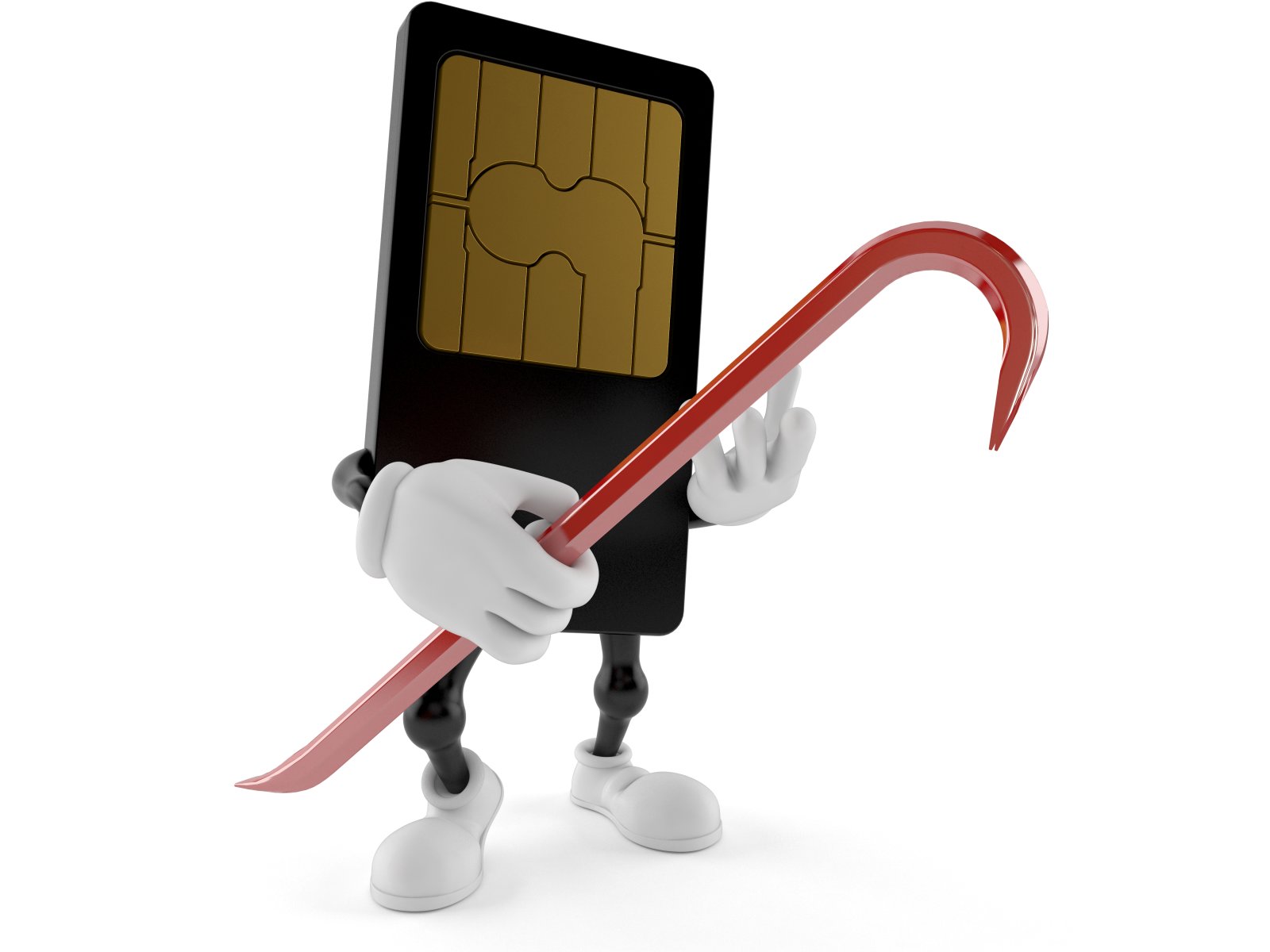 SIM card character holding crowbar