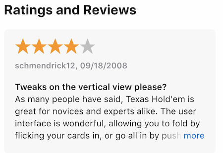 Texas Hold'em App Store reviews