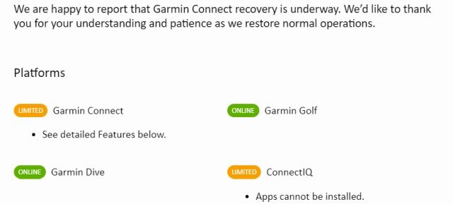 Garmin outage status