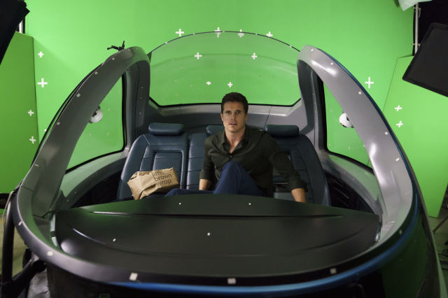 Amazon Upload green screen Robbie Amell in self-driving car